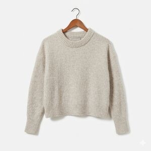 Everlane Alpaca Cocoon Crew Sweater in Oatmeal - Soft Ribbed Knit Size M